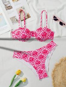 Swim Mod Bộ đồ bơi nữ in họa tiết xếp nếp, thích hợp cho mùa xuân/hè. - Hồng - Xem 6