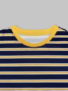 Resyla Men's Striped Crew Neck Short Sleeve Casual Loose Versatile T-Shirt - Black - View 4