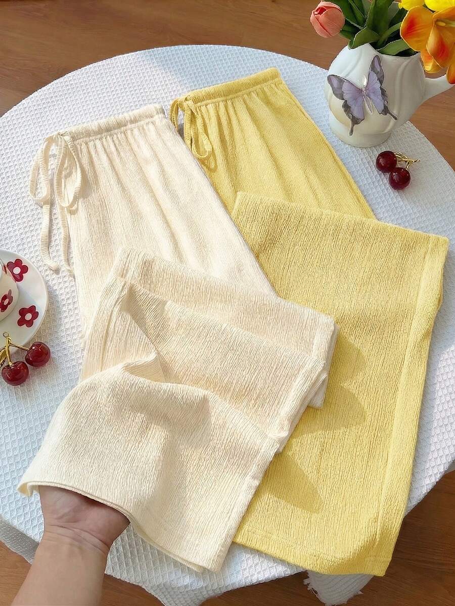 Sweetra Y2K休闲度假风百搭学院风纹理面料阔腿裤 - 彩色 - 查看 1