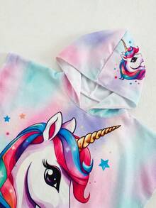 SHEIN Baby Girl Unicorn Print Hooded Swimsuit, Summer Beach Vacation - Multicolor - View 5
