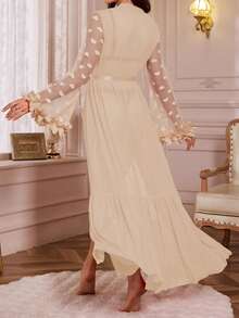 Crystal Vow Bata suelta con aplicación de malla de contraste elegante y cómoda para mujer - Albaricoque - Ver 2