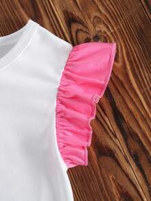 Genkimix Kids 2pcs/Set Young Girl' Ruffle Sleeve Top With Interesting Ice Cream Print & Striped Skirt - Pink - View 4