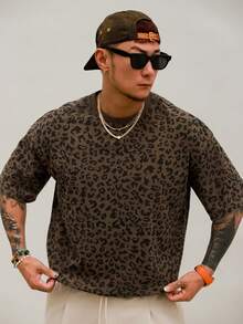 DAZY Camiseta de manga corta con estampado de leopardo para hombre, multicolor, para verano - Marrón - Ver 7