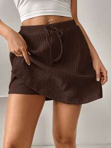 SHEIN Essnce 女士休闲百搭短裤套装 - 咖啡棕 - 查看 1