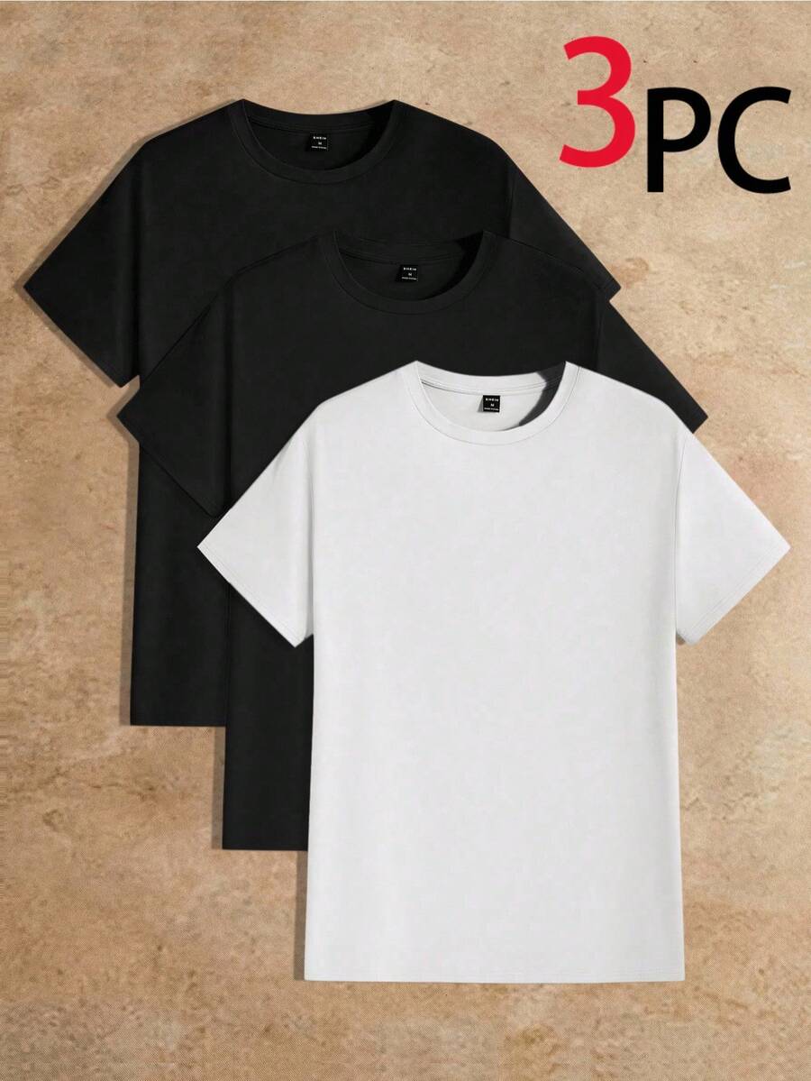 Manfinity VCAY Men's Casual Solid Color Short Sleeve T-Shirt, Versatile For Summer - Multicolor - View 1
