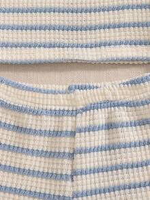 Souflis Souflis Bộ 2 món kiểu Pháp cho bé gái: áo hai dây không tay kẻ sọc dệt kim jacquard và quần short cạp chun, trang phục thường ngày dễ thương, thích hợp cho các hoạt động ngoài trời mùa hè hoặc du lịch. - Màu xanh nhạt - Xem 7