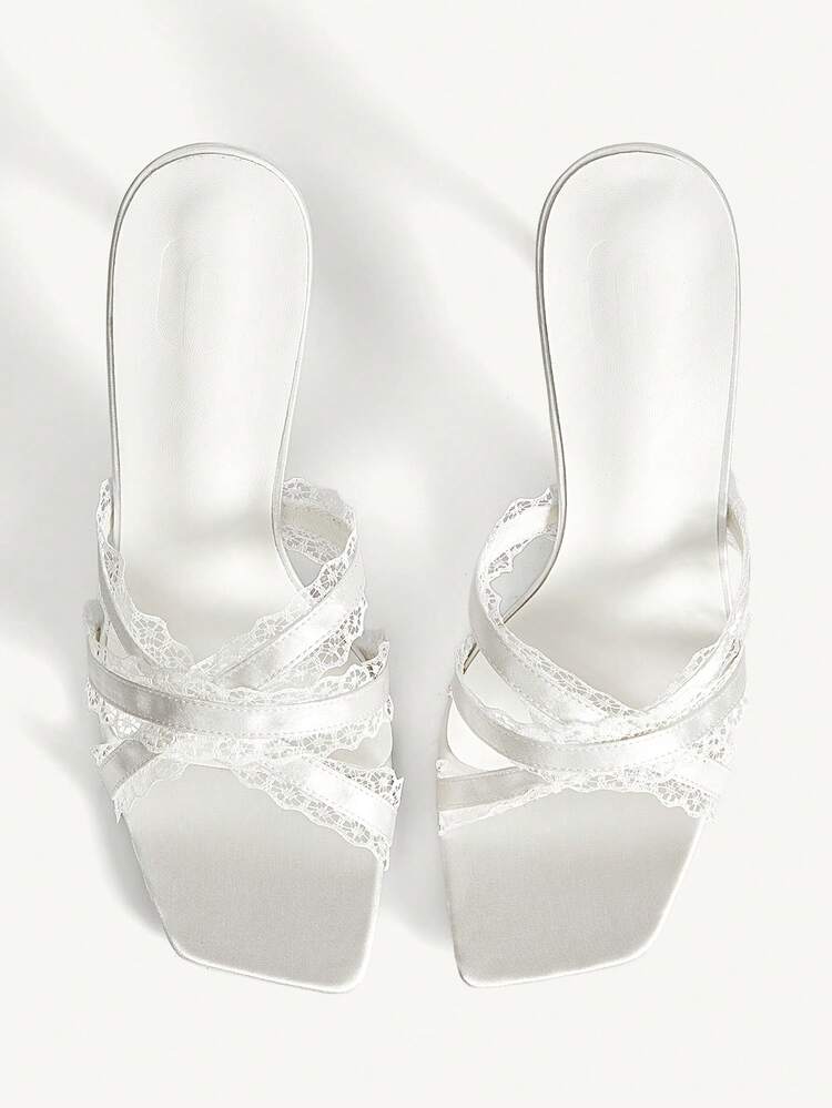 CUCCOO CHICEST Women Shoes Spring And Summer New Square Toe Stiletto White Lace Thin Strip Women's High Heel Sandals Fashion Comfortable Versatile Elegant Sexy Party Women Sandals Slippers Women's Shoes