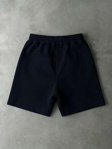PAVTROS Plus Size Men's Simple Print Drawstring Shorts - Navy Blue - View 2