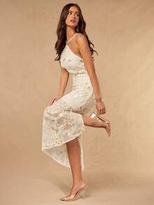Silquee Women's Solid Color Elegant And Simple Midi Dress, Suitable For Everyday Wear, Vacation Outfits, Dresses, Women, Day Party Party Off White And Summer - Apricot - View 7