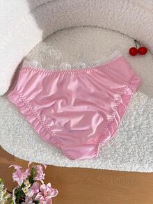 1件复古蕾丝边撞色高弹三角内裤女士内裤高腰性感内裤套装哥特风内裤套装女士内裤短裤 - 粉色 - 查看 2