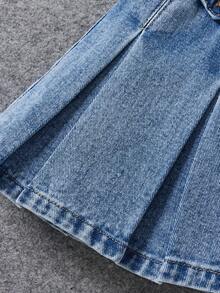 PrepCrw 年轻女孩褶皱牛仔裙，春夏波西米亚风短裙 - 淺色水洗藍 - 查看 5