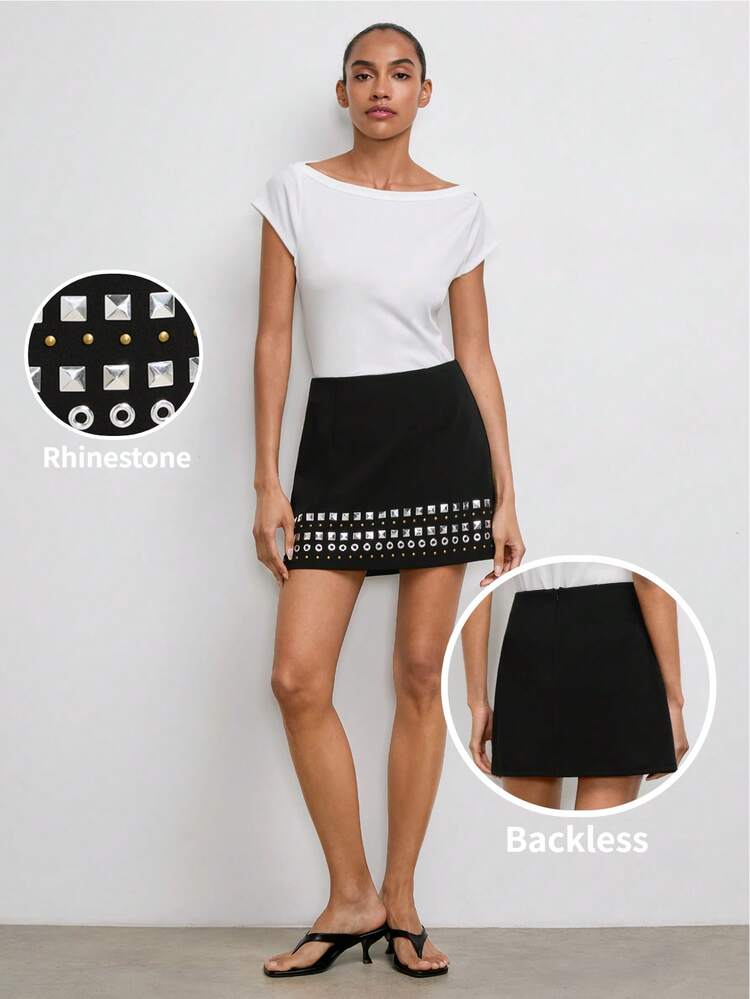 SHEIN Maija Women's Summer Fashion Rivet Decor Mini Skirt