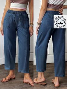 EMERY ROSE Quần jeans nữ cỡ lớn, màu xanh nhạt, không co giãn, dáng côn, phong cách đường phố thường ngày. - Rửa trung bình - Xem 1