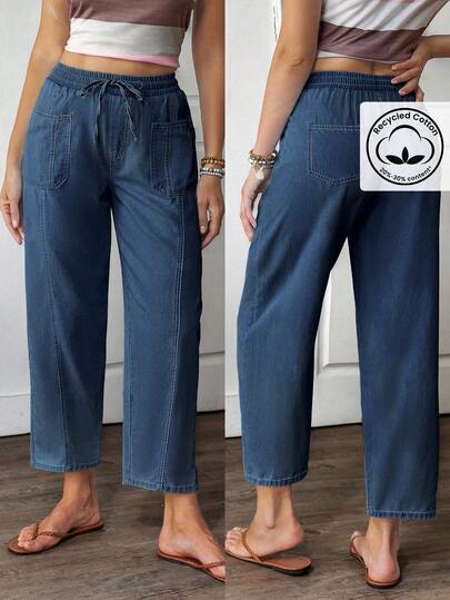 EMERY ROSE Plus Size Women Street Casual Light Blue Non-Stretch Tapered Jeans