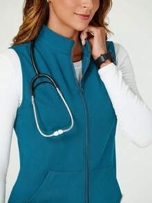 TaskEZ Solid Color Stand Collar Zip-Up Sleeveless Scrub Uniform Jacket - Mint Green - View 6