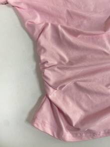 Camiseta minimalista de un solo color y hombros descubiertos para mujer, para uso diario - Rosa Pálido 2 - Ver 5
