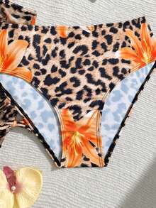 SHEIN TEEN Girls 3 Pieces Set, Random Print - Orange - View 3