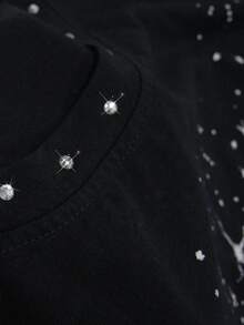 ROMWE MEN Street Life Top sin mangas con cuello redondo, estampado gráfico de estilo punk, diseño desgastado con diamante de imitación para hombres, verano - Negro - Ver 5
