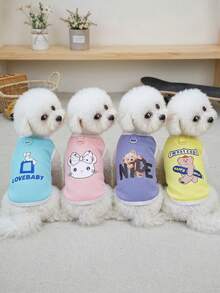 PETSIN Pet Spring New Dog Clothes Animal Supplies Pet Clothing Dog Tank Top Cat T-Shirt Teddy Outfits Small Animal Attire Casual Cool Tank Top Dog Clothes Cat Clothes Two-Season Spring & Summer New Tank Top - Multicolor - View 2