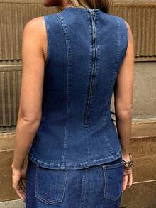 Forever 21 Women's Sleeveless Tie Waist Denim Crop Top - Blue - View 2