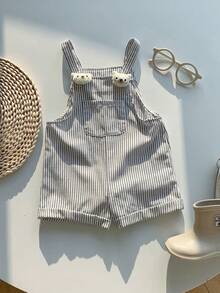 SHEIN Newborn Baby Boy Cute Summer Holiday Striped Cartoon 3D Bear Suspender Romper - Green - View 5