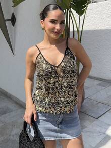 Marta Soriano Sparkling Black Mesh Halter Crop Top For Women, Luxuriously Embellished With Dazzling Rhinestones And Sequins For An Unforgettable Party Look. Country Music Festival Sparkly Top Sequin Top Rhinestone Top Festival Top Halloween Western Rhinestone Top, Christmas - Black - View 5