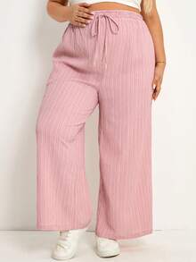 Plussiva Maternity Plus Size Textured Drawstring Waist Pocket Loose Casual Pants, Versatile Daily Wear - Pink - View 11