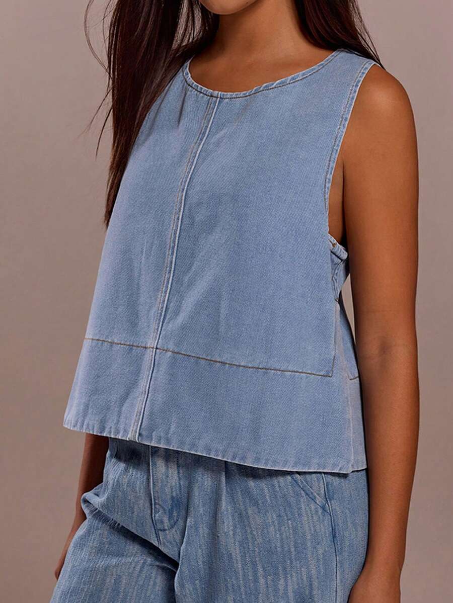 Avantive Trang phục denim nữ/Trang phục đi xem hòa nhạc đồng quê/Trang phục denim/Áo đi chơi, quần jean màu sáng, áo vest, trang phục đi xem hòa nhạc đồng quê/Trang phục đi xem hòa nhạc đồng quê - Rửa tối - Xem 1