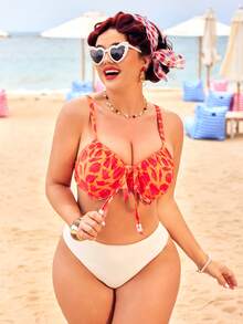 Swim Vcay Plus Size Women Beach Vacation Shell Print Bikini Top Yellow Summer - Orange - View 6