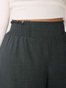 SHEIN CURVE+ Plus Size Casual Versatile Commuting High Waist Wide Leg Pants - Dark Grey - View 3
