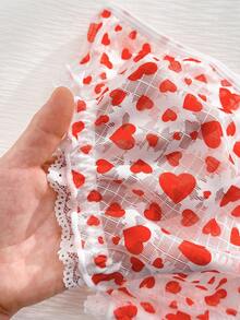 女士蕾丝拼接透明心形印花蝴蝶结丁字裤 - 紅白色 - 查看 5