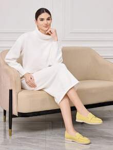 Sleekvia Zapatos planos cómodos tipo mocasín de mujer color negro para Navidad - Amarillo - Ver 7