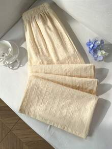 Elamini 夏季休闲宽松棉质弹力腰飘逸轻盈阔腿裤 - 卡其色 - 查看 2