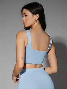 Silquee Square Neck Fitted Backless Casual Tank Top, Summer Fashion - Baby Blue - View 2