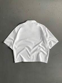 StoneGrade Camisa corta de verano casual con botones delanteros y estampado total para hombres - Blanco - Ver 3