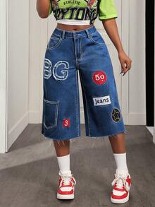 BamGleam Women's Colorful Pattern Casual Jeans - Dark Wash - View 3