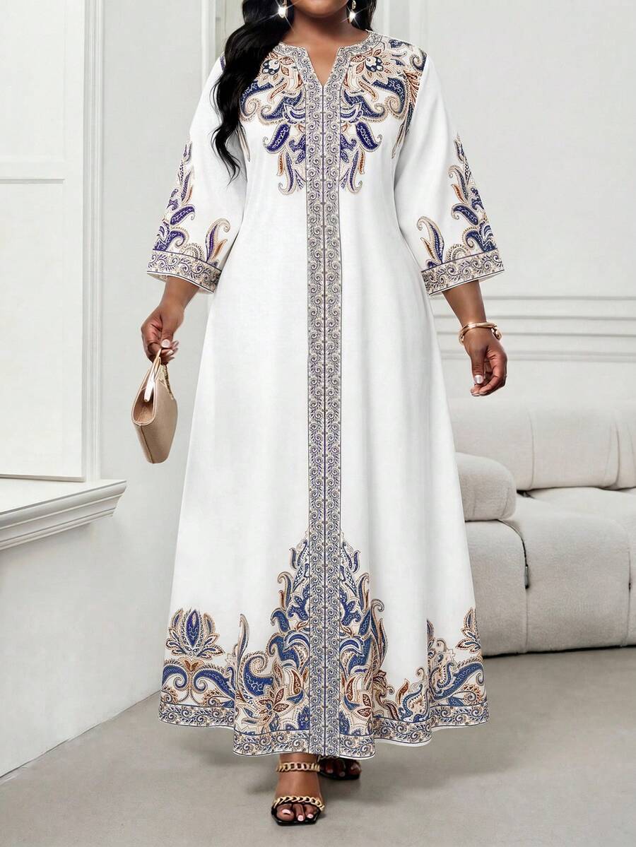 SHEIN Lady Plus Size Elegant Vintage Paisley Print Dress Summer Dress Spring Dress - Multicolor - View 1