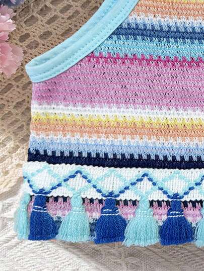 SHEIN Girls' Colorful Woven Rainbow Strap Camisole Top, Suitable For Daily, Festival, Vacation