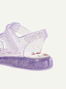 Cozy Pixies Sandálias infantis modernas, versáteis, fofas e divertidas, com estampa de cereja, transparentes, roxas, macias e confortáveis, com cristais xadrez, para praia e estilo campestre. - Roxa - Ver 5