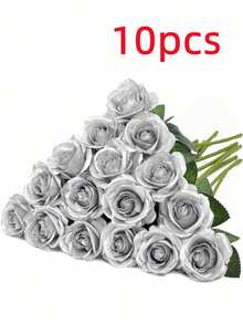 1PC/5PCS/10PCS/12PCS/ Silver 20-Inch Artificial Rose Flowers, High-End Artificial Roses, Suitable For Home Decor, Room Decor, Dining Table Decor, Wedding Decor, Bridal Bouquet, Wrist Corsage, Flower Arrangement. Suitable For Home, Restaurant, Bedroom, Vase Decoration. - Silver - View 13