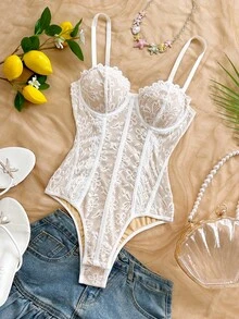 Soleia Áo corset họa tiết da báo viền ren, áo hai dây gợi cảm, thích hợp cho kỳ nghỉ, tiệc tùng, hẹn hò, ngày Valentine, tiệc trà chiều. - trắng - Xem 7