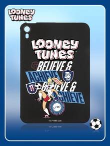LOONEY TUNES X SHEIN 1 Stück Looney Tunes Lola Bunny Football iPad Hülle, schwarze weiche stoßfeste TPU Tablet Abdeckung, im Retro-Amerikanischen Sportstil, süßes Cartoon Glaube & Erreiche Muster, perfekt als Geburtstags- oder Abschlussgeschenk, für täglichen Studiengebrauch von Anime-Fans, kompatibel mit iPad Hüllen, Handyzubehör, schnelle Lieferung - Schwarz - Übersicht 1