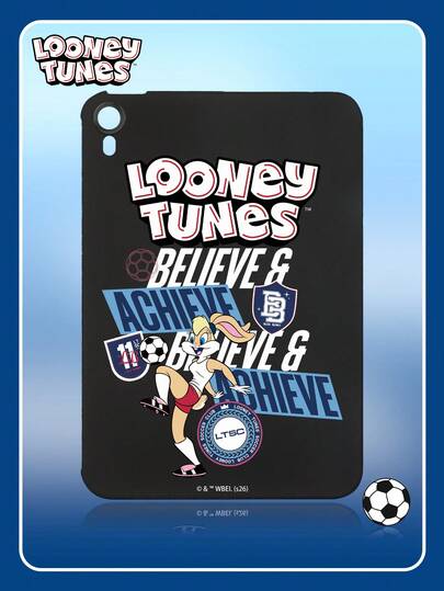 LOONEY TUNES X SHEIN 1 pièce Étui iPad Looney Tunes Lola Lapin Football, Housse de tablette antichoc en TPU souple noire, Style sportif américain rétro, Motif mignon de dessin animé "Croire et réaliser", Parfait pour un cadeau d'anniversaire ou de remise des diplômes, Utilisation quotidienne pour les étudiants et les fans d'anime, Compatible avec les étuis iPad, les accessoires de téléphone,