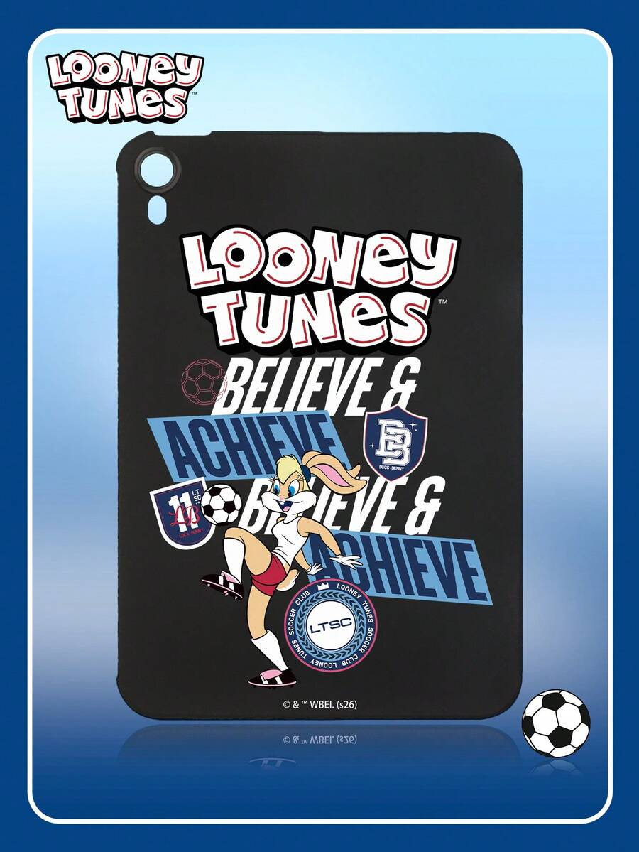 LOONEY TUNES X SHEIN 1 Stück Looney Tunes Lola Bunny Football iPad Hülle, schwarze weiche stoßfeste TPU Tablet Abdeckung, im Retro-Amerikanischen Sportstil, süßes Cartoon Glaube & Erreiche Muster, perfekt als Geburtstags- oder Abschlussgeschenk, für täglichen Studiengebrauch von Anime-Fans, kompatibel mit iPad Hüllen, Handyzubehör, schnelle Lieferung - Schwarz - Übersicht 1