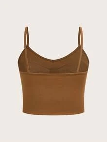 SHEIN EZwear 2件套休闲简约黑色和卡其色大码女式背心，带胸垫 - 彩色 - 查看 5