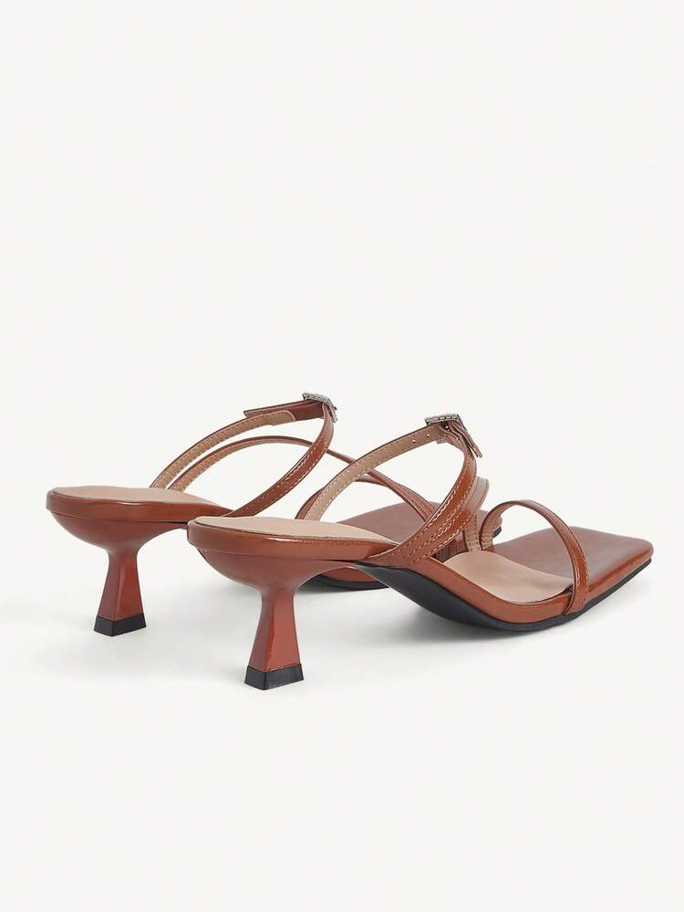 CUCCOO CHICEST Women Shoes Spring. New Square Toe Thin Heel High Heel Romantic Elegant Brown PU Buckle Women's High Heel Sandals Dress Shoes Bridal Shoes Wine Season Collection For Valentine's Day Elegant Versatile Summer Shoes