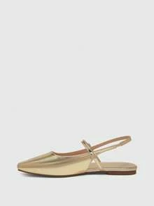 CUCCOO BIZCHIC Women Shoes Small Square Toe Flat Bottom Gold Mirror Women's Low Vamp Flat Bottom Slingback Shoes Light, Comfortable And Simple Commuting Daily Versatile Women's Flat Sole Shoes - Iron plate light gold - View 6