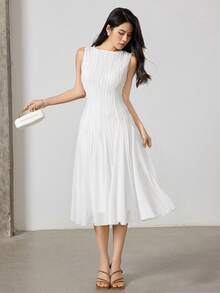 优雅蕾丝拼接通勤连衣裙（女士款） - 白色 - 查看 6