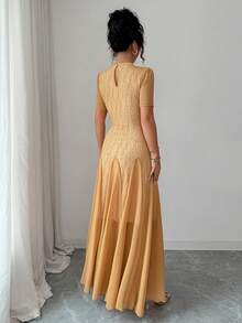Modelyn Women's Elegant Romantic Rhinestone Shiny Fabric Long Dress, Suitable For Spring/Summer, Parties And Events - Khaki - View 2
