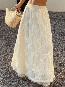 Chân váy nữ họa tiết hoa, kiểu dáng thường ngày. - trắng - Xem 1